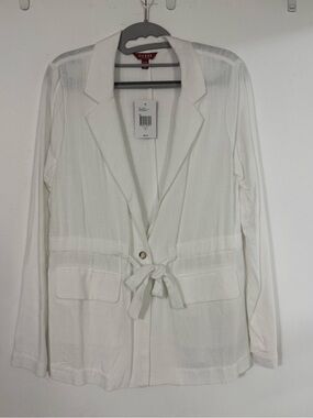 GUESS White Tie-Front Linen Blazer New